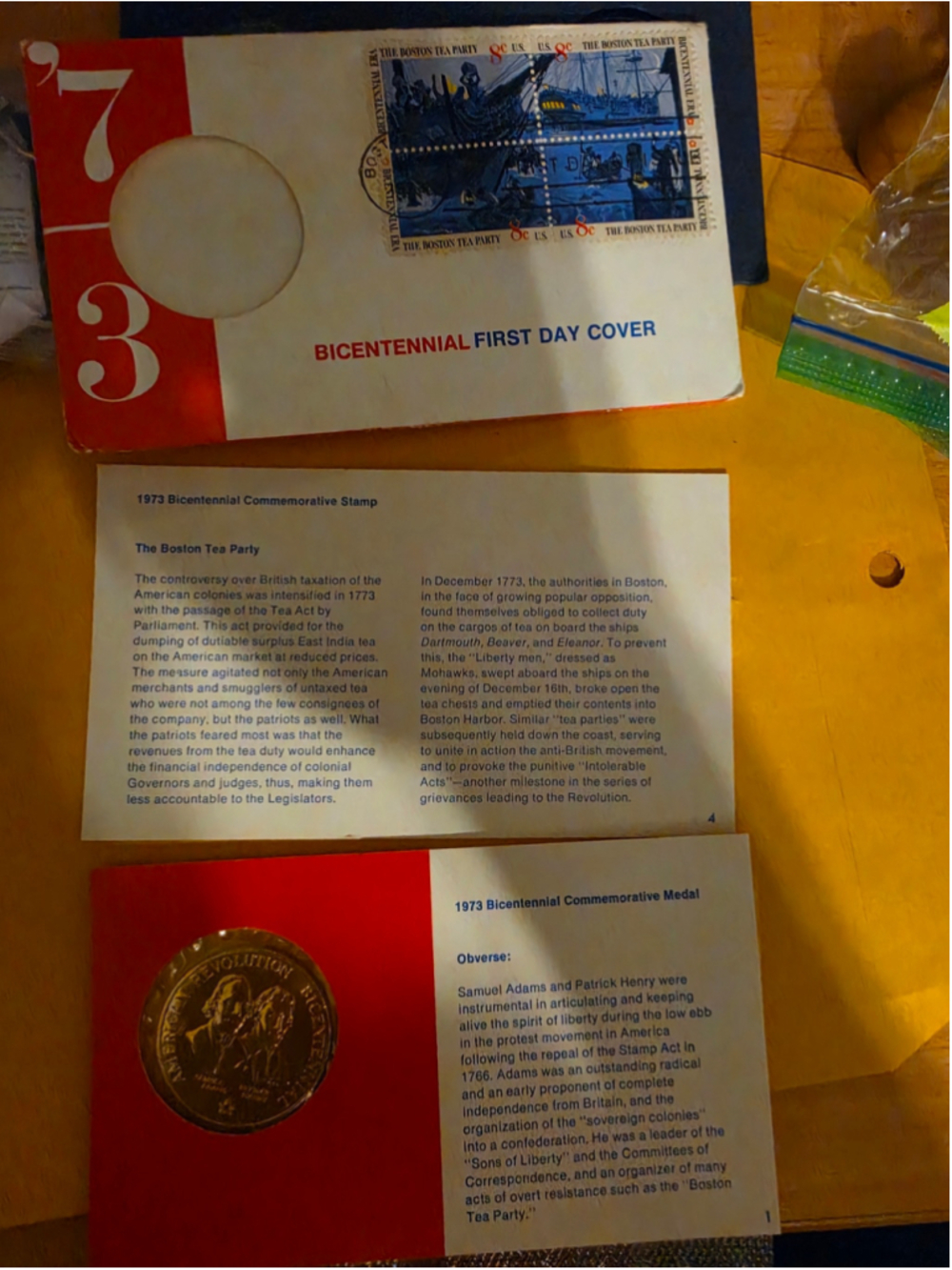 1973 US Mint Bicentennial Bronze Medal Boston Tea Party First Day Cover